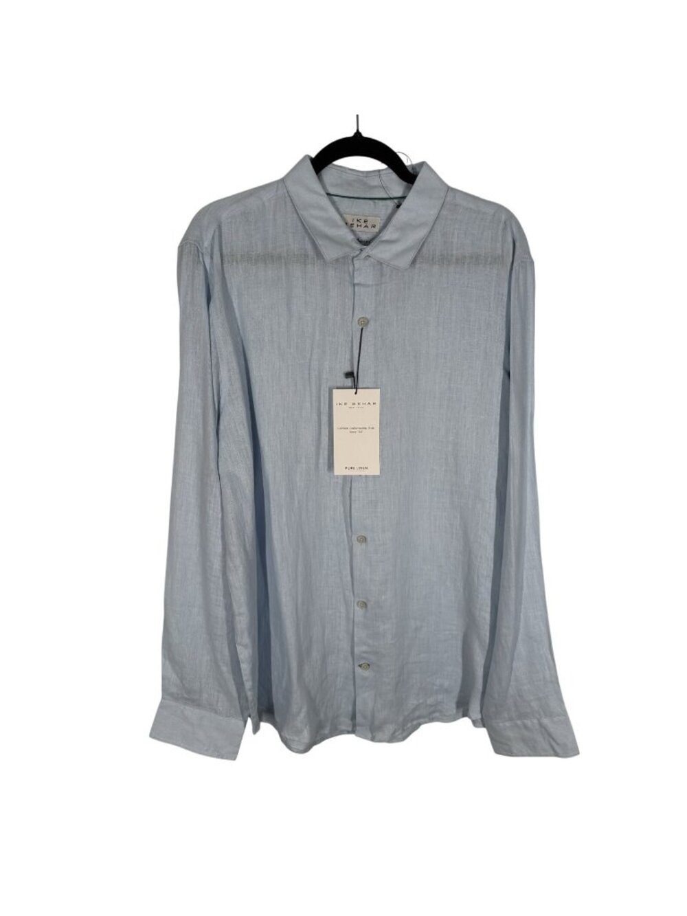 Ike Behar Men SZ XL Skylight Blue Pure Linen Luxe Travel Long Sleeve Shirt NWT